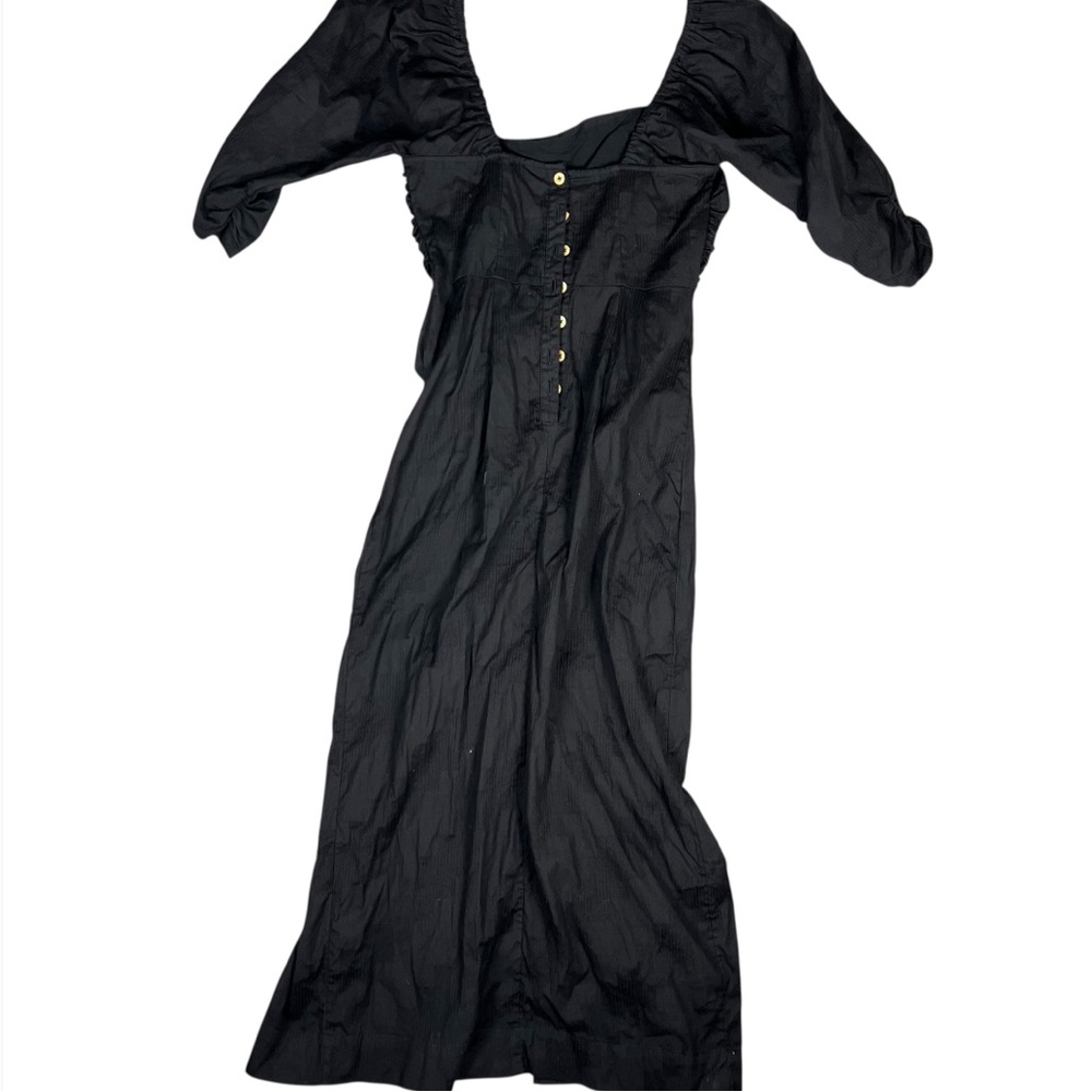 Free People Dress Womens XS Looking Stunning Black Puff Sleeve Slit Ruched Midi - Picture 7 of 10